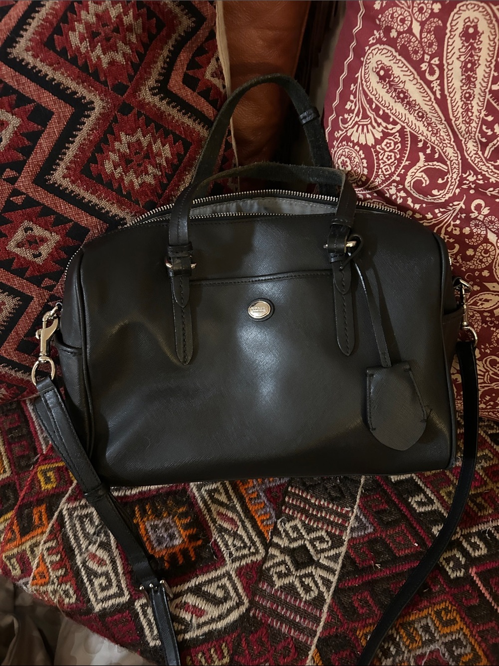 Coach Black Leather Satchel with Removable Strap